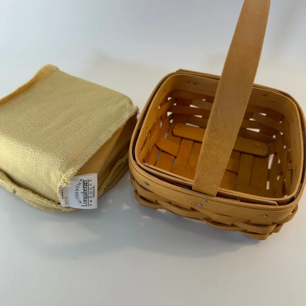 VTG Longaberger 2002 Tarragon‎ Lined Small Square 5” Berry Basket Light Yellow